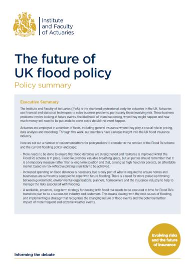 IFoA policy summary: UK flood policy document front cover